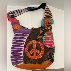 Colorful Hippie boho style sling bag with peace sign